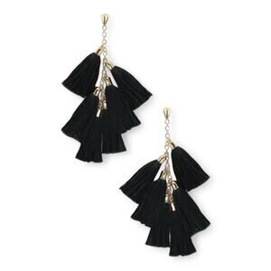 Ettika Daydreamer Earrings Black and Gold Thread Tassel Dangle